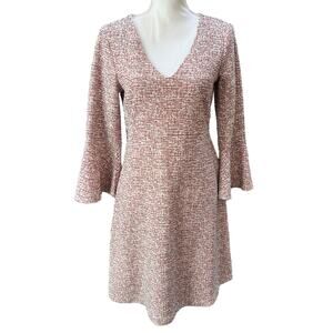 Anthropologie Maeve Red Tweed V Neck Bell Sleeve Dress Size Small Fit And Flare